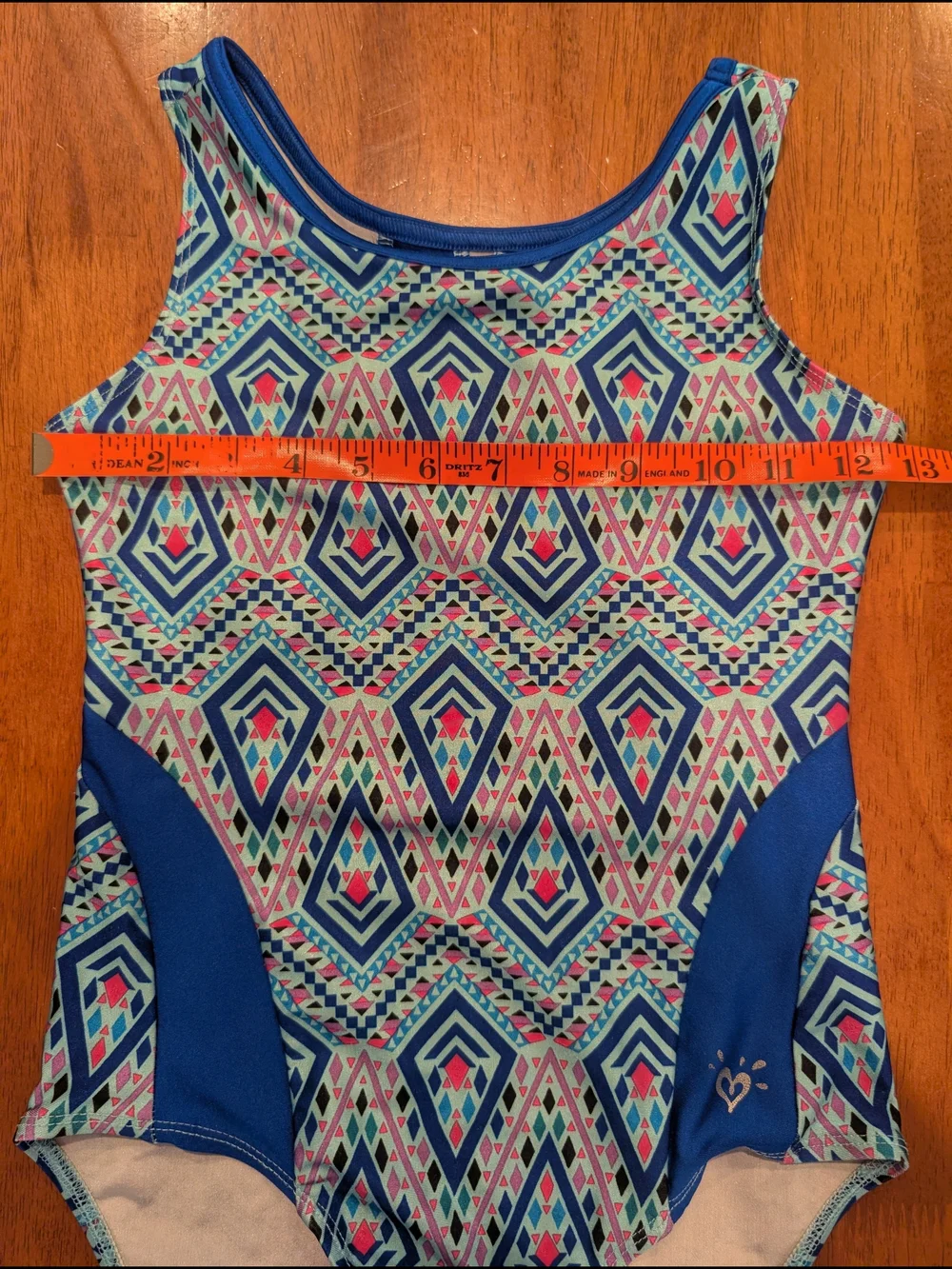 Lot Of 2 Justice Swimsuits One Piece Floral Black & Aqua and Geometric Blue (10)